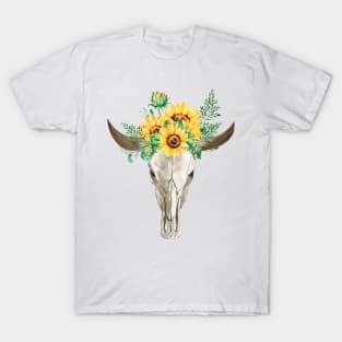 Watercolor skull with sunflowers T-Shirt